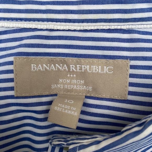 Blue & White Striped Button Down Cotton Shirt - Picture 3 of 10